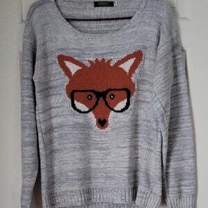Remel London Heathered Gray Fox With Glasses Long Sleeve Sweater - Sz  S/M